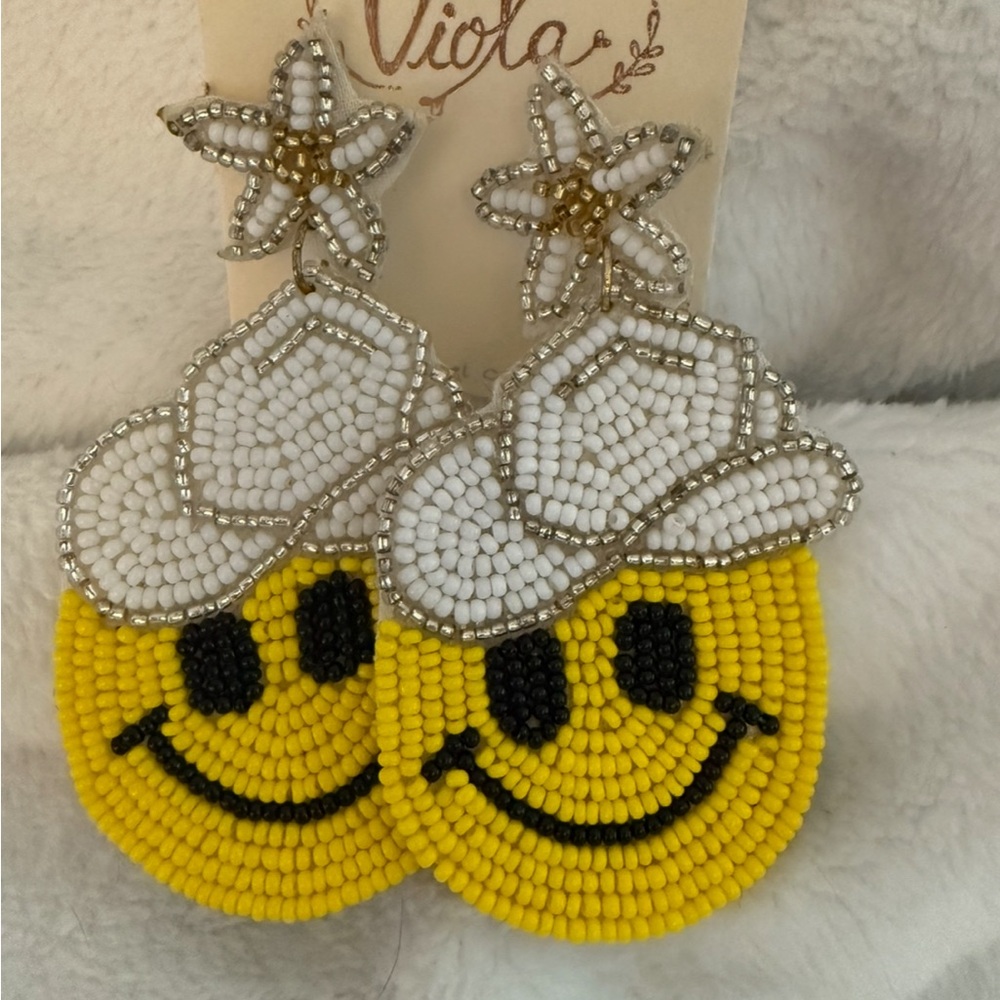 Lea & Viola Yellow and White Beaded Earrings